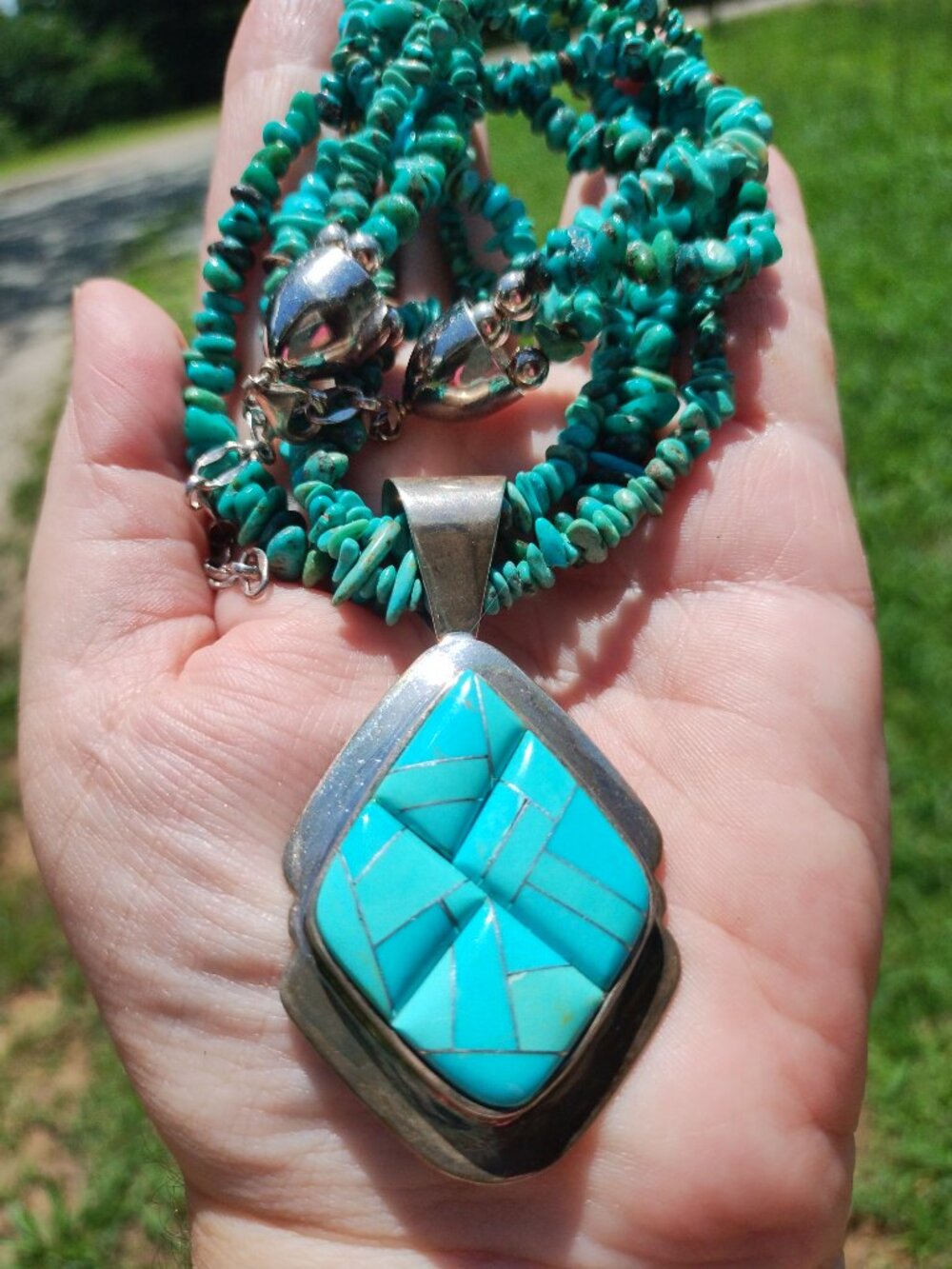 Jay King DTR Turquoise necklace large Turquoise inlay pendant 925 Sterling Silve - Picture 7 of 7